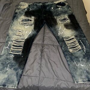 Distressed Men's Blue Washed Ripped Jeans
